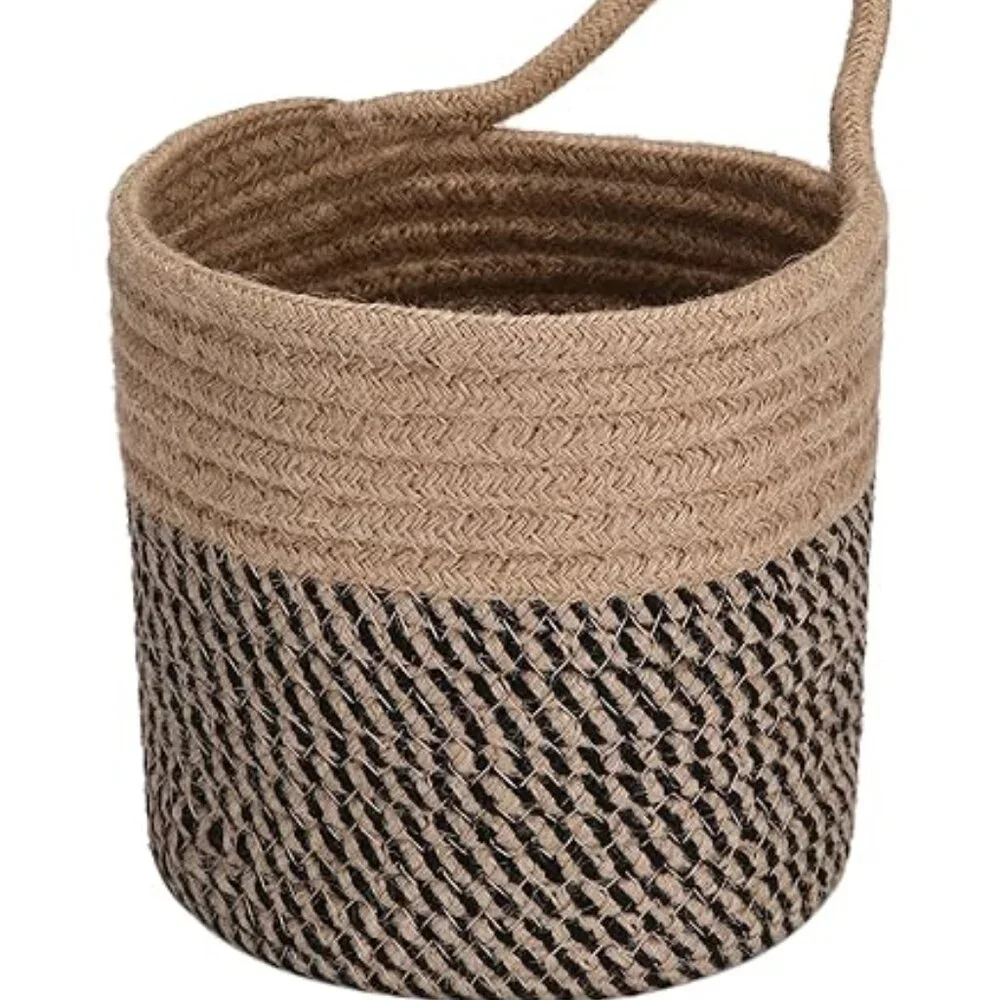 Set of 2 Rope Hanging Baskets | Woven Storage | Black & Beige | NWT
